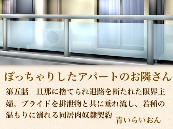 【官能小説】ぽっちゃりしたアパートのお隣さん  第五話  旦那に捨てられ退路を断たれた限界主婦。プライドを排泄物とともに垂れ流し、若種の温もりに溺れる同居肉奴●契約