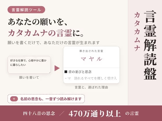 『カタカムナ言霊解読盤』言霊解読と真名ジェネレータ -四十八の音が紡ぐ、あなただけの秘密の呪文-