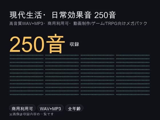 現代生活・日常効果音メガパック 250音|足音・キッチン・ドア・筆記・スイッチ WAV+MP3・商用可